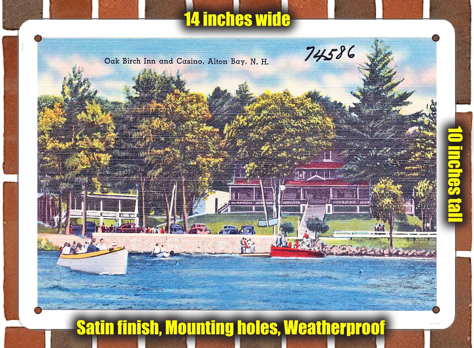 METAL SIGN - New Hampshire Postcard - Oak Birch Inn and Casino, Alton Bay, N.H.