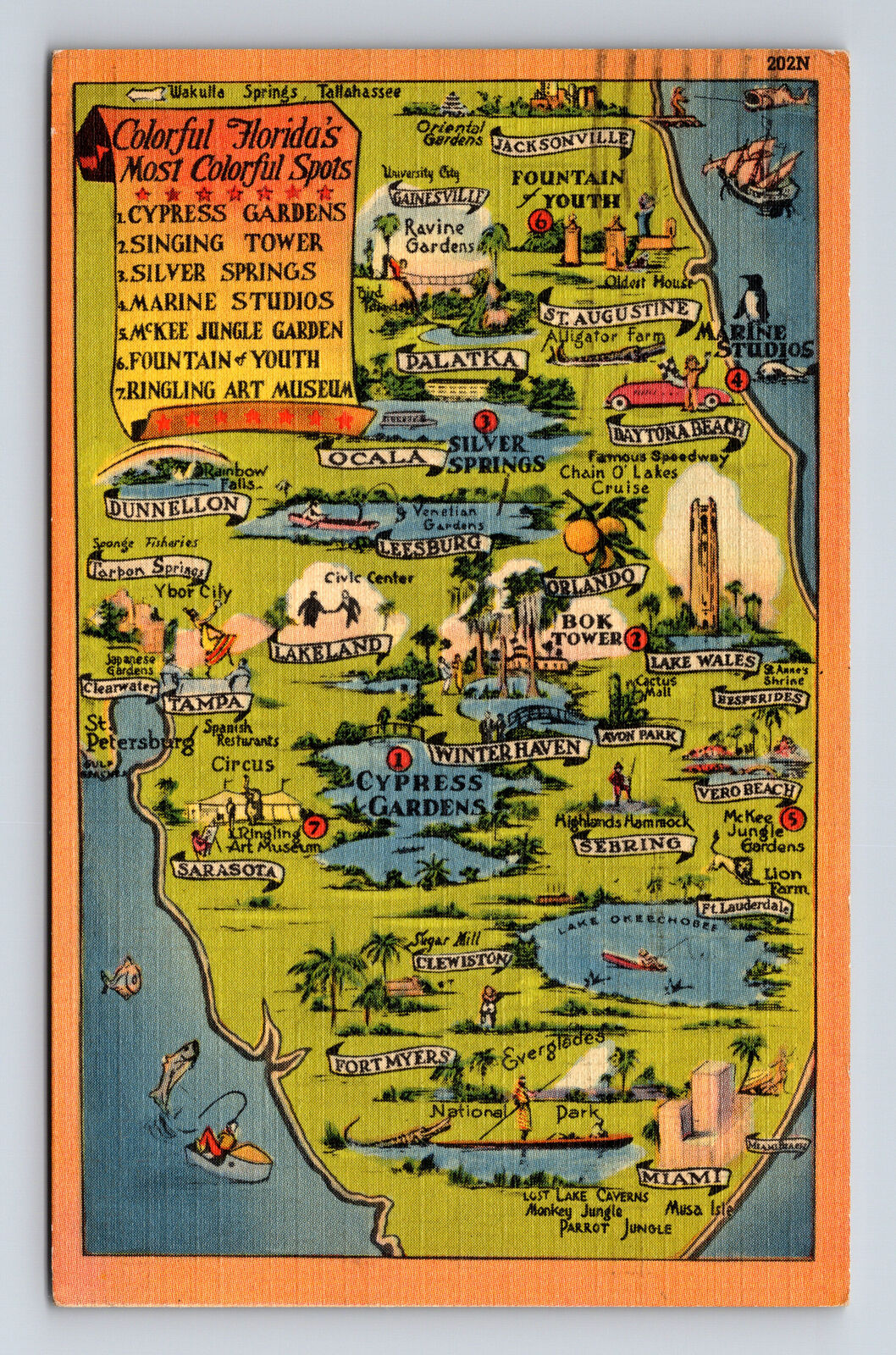 1940 Pictorial Map of FL Florida Postcard