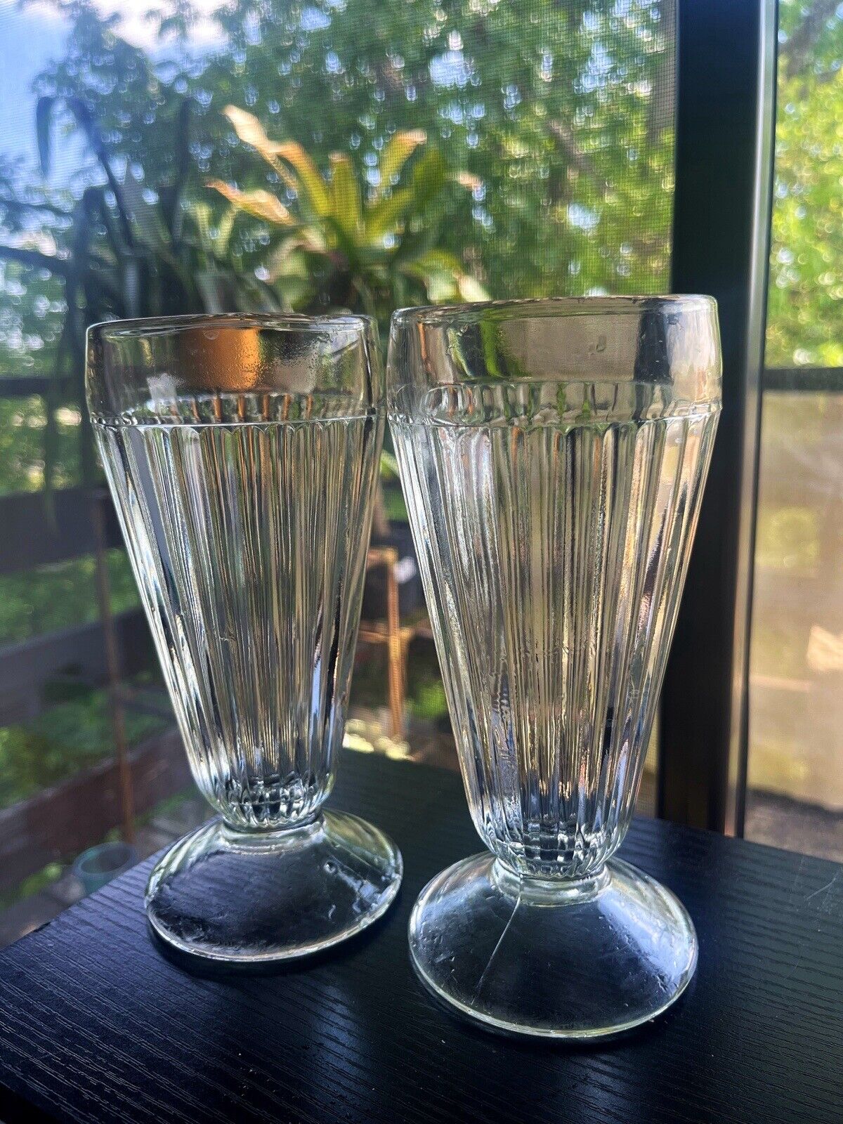 Vintage Glass Milkshake Cups - Set of 2 - Retro 1950s Diner Style