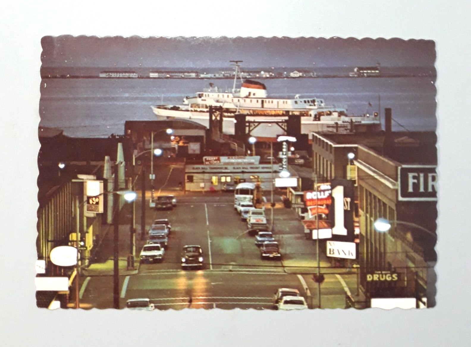 Vtg Postcard Port Angeles Washington - Evening Time Arrival of the Ferry COHO