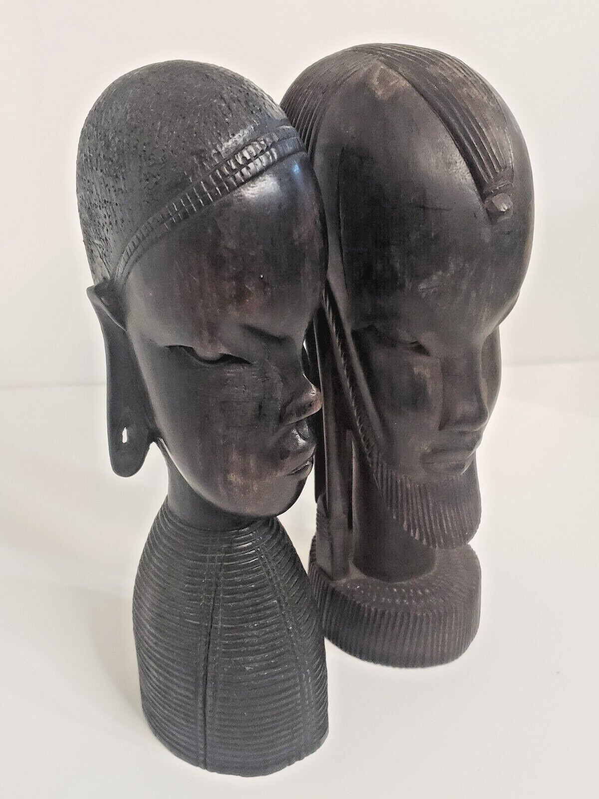 Mid-Century Vintage Hand Carved BEAUTIFUL Ebony Wood African Sculpture Figurines