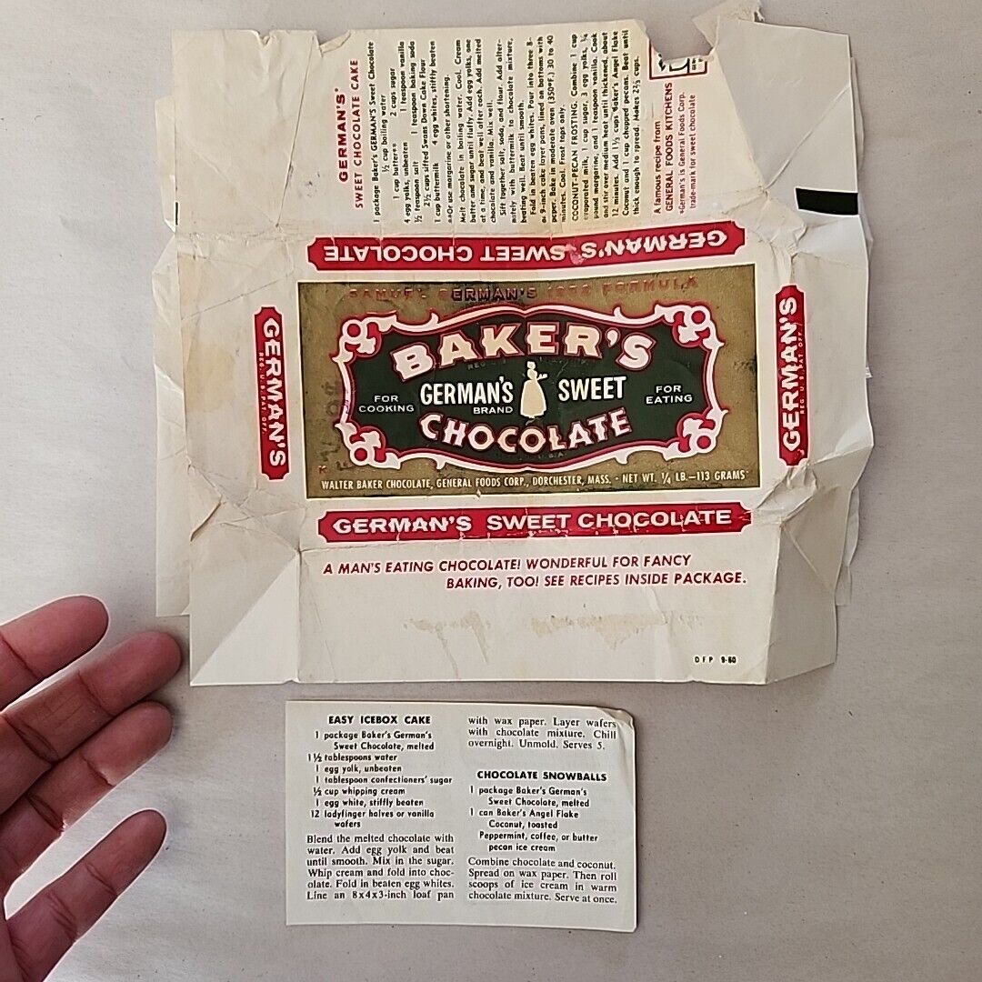 Vintage Baker\'s Germans Sweet Cooking Chocolate Wrapper Label Advertising
