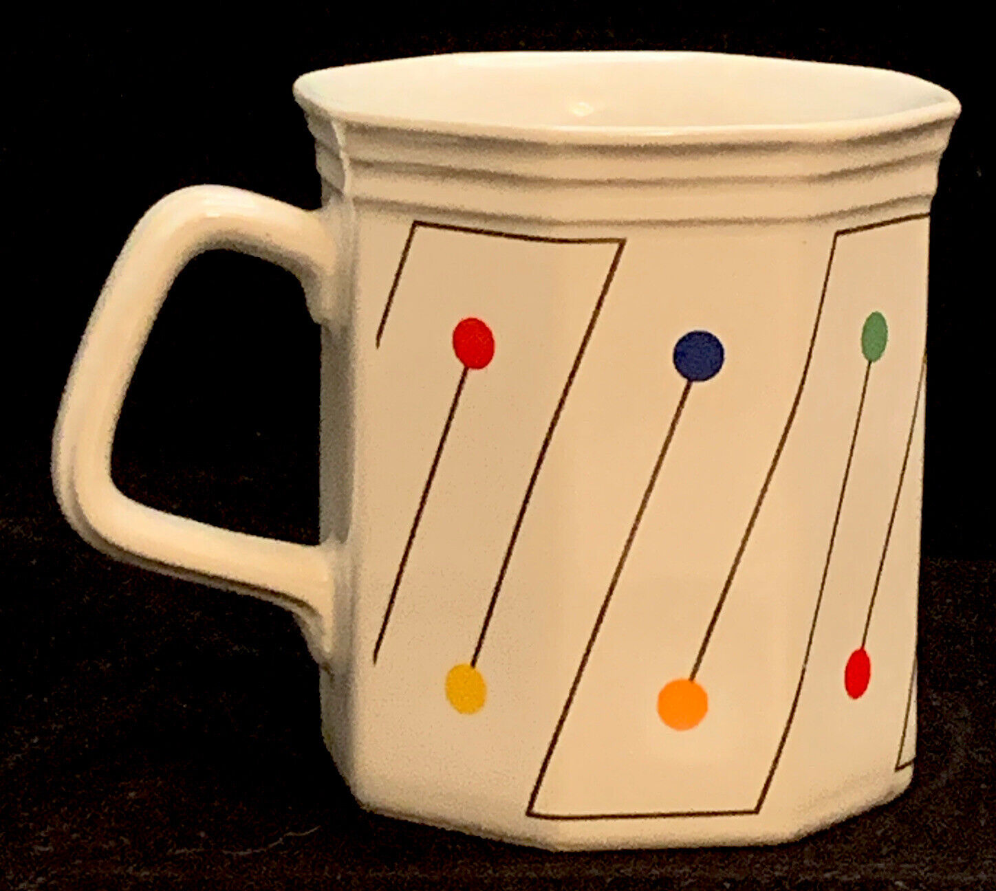 Vintage Polka Dot & Line Coffee Mug 3 5/8” tall made in Japan 8 sided shape
