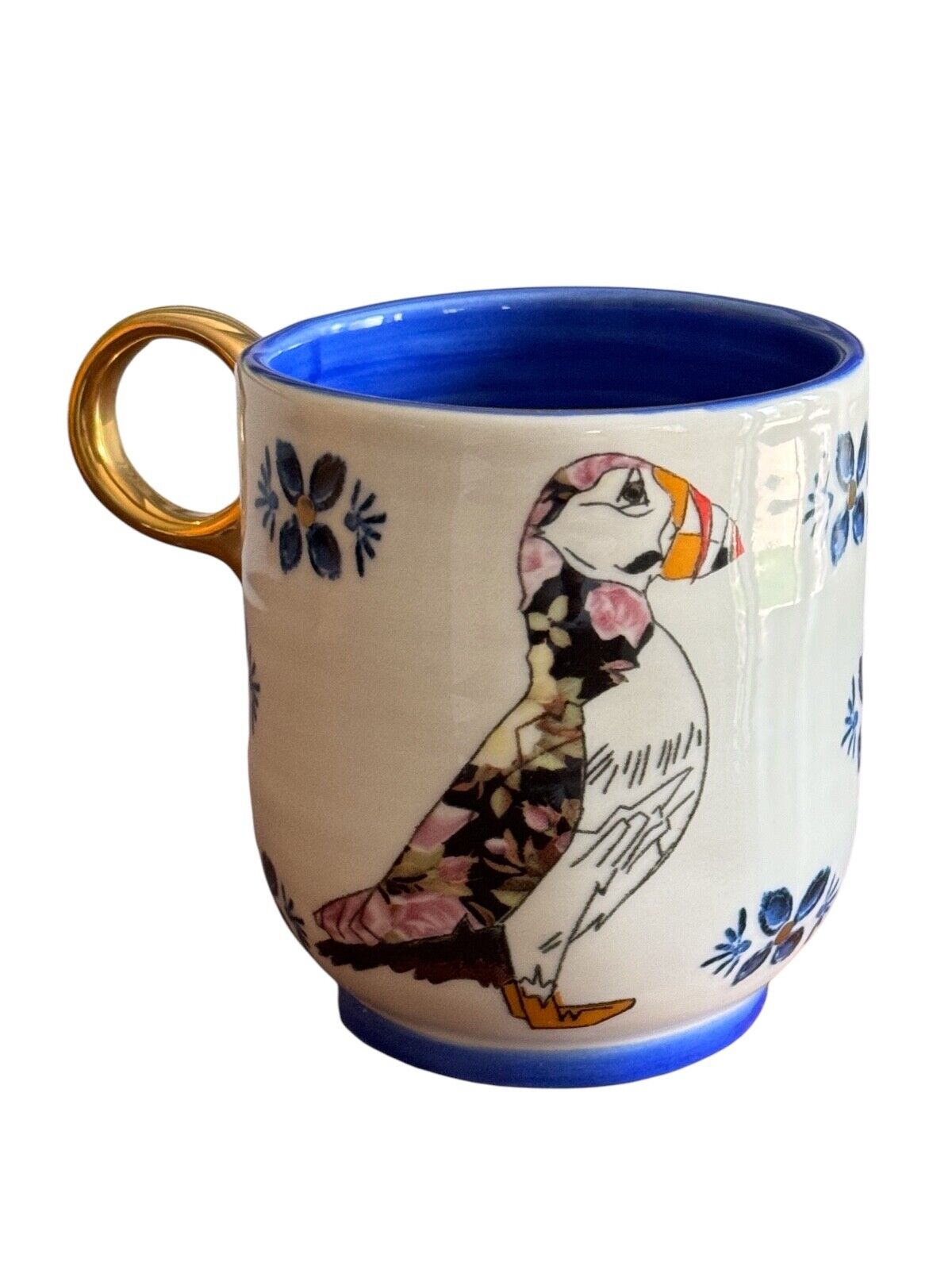Anthropologie Plumology Puffin Coffee Mug by Lee Page Hanson 4”
