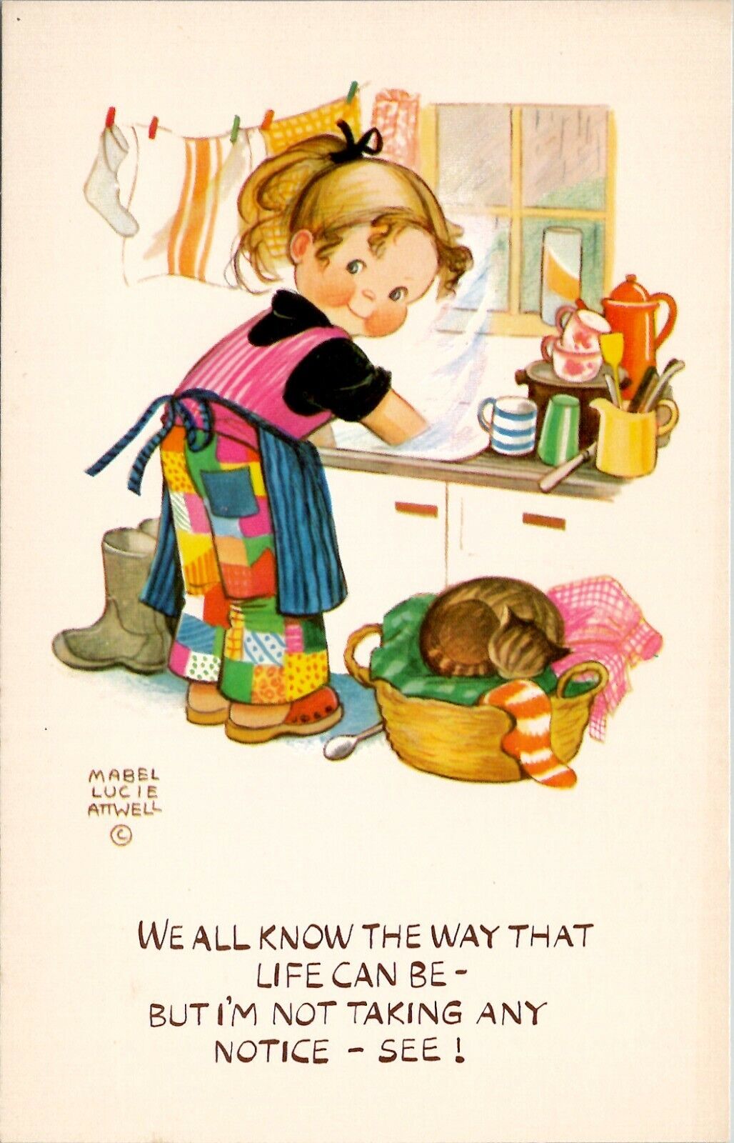 Artist Mabel Lucie Attwell Cutie Patootie and Dishes The Way of Life Postcard W8