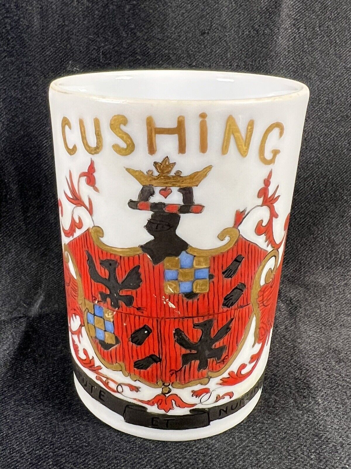 Rare Vintage Hortense Carolin CUSHING Family Crest Fine Porcelain Coffee Mug