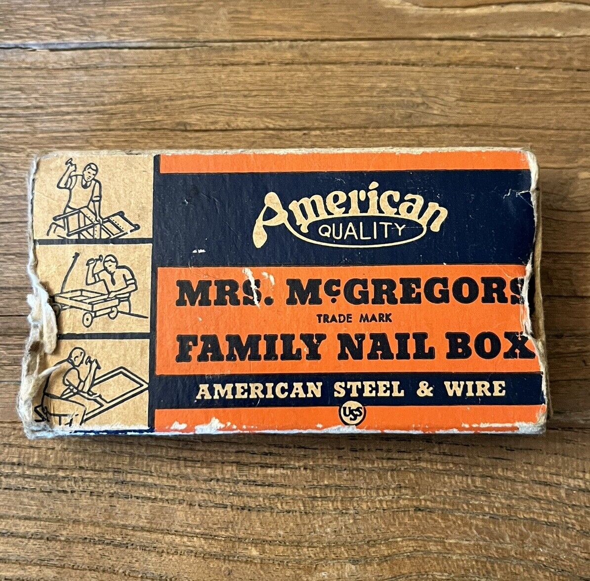 MRS McGREGORS FAMILY NAIL BOX with Nails American VINTAGE