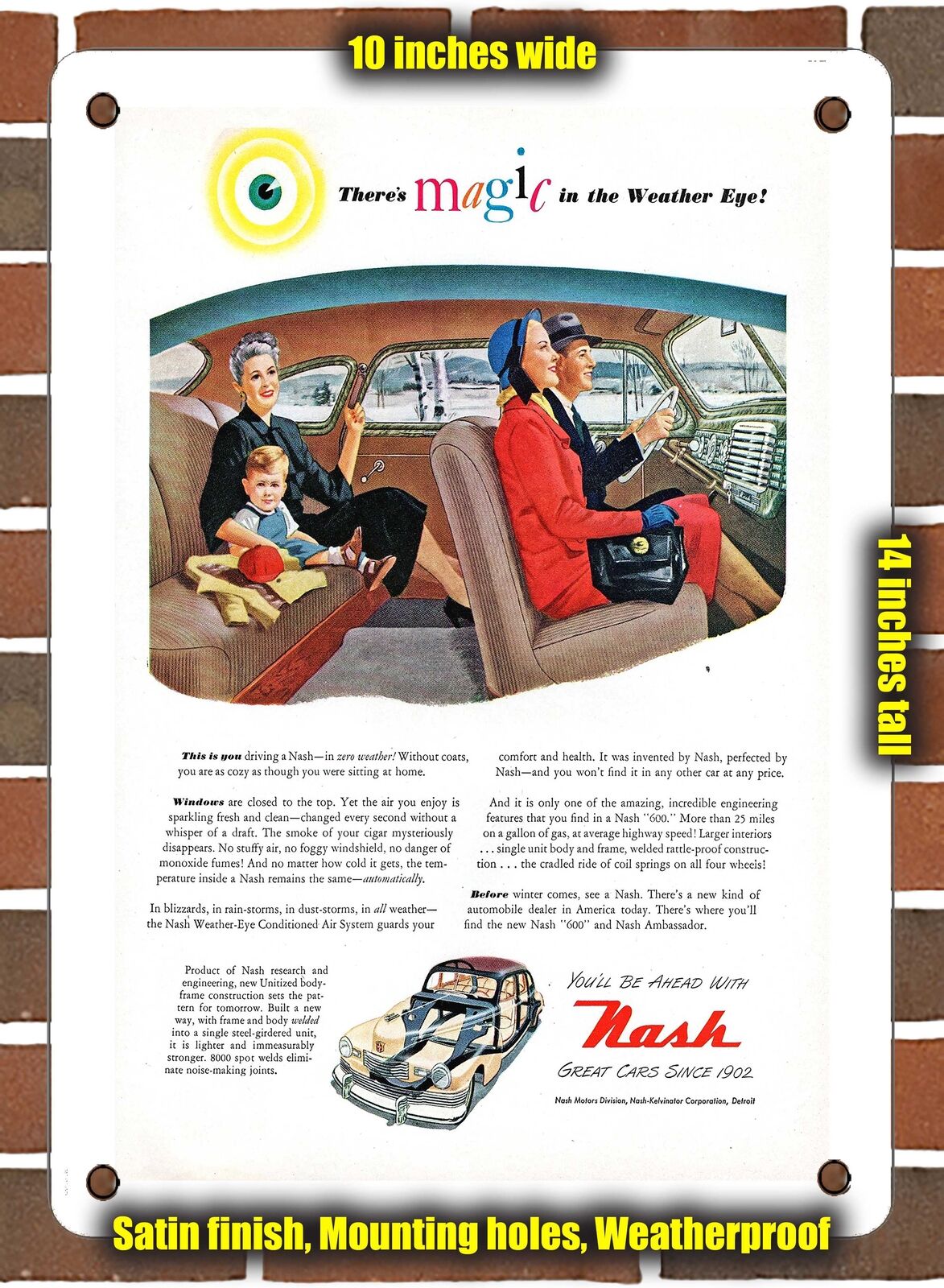 METAL SIGN - 1947 Nash Interior with Weather Eye Conditioned Air - 10x14 Inches