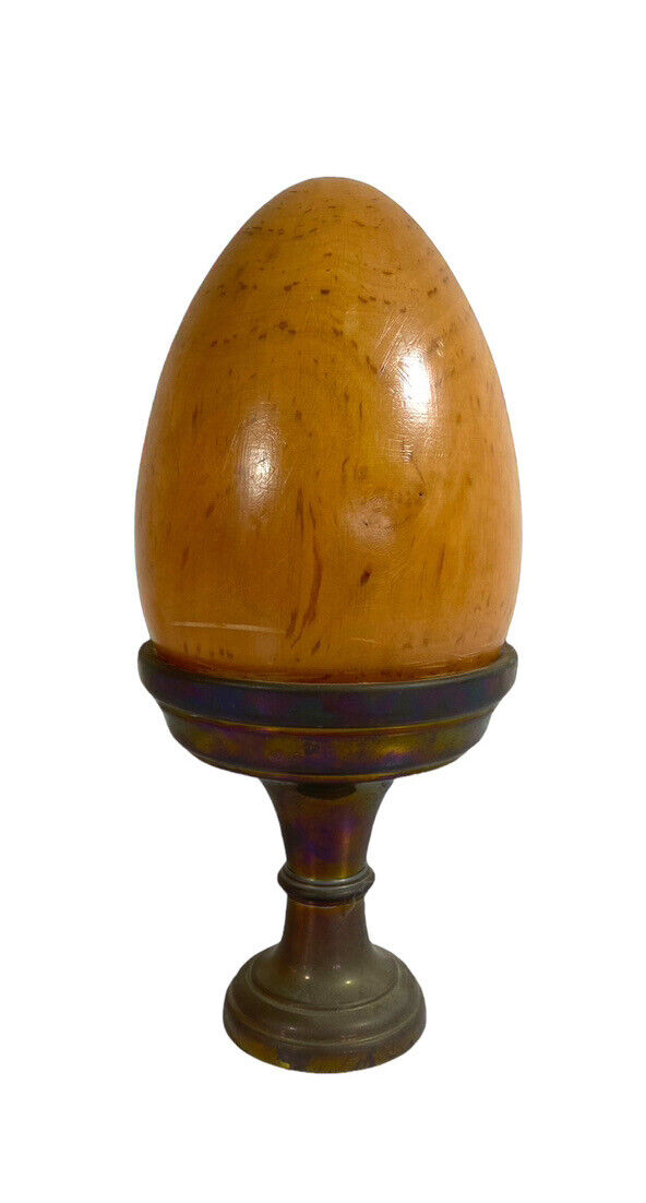 SARREID Ltd 8” Wood Egg on Brass Stand Unique Collectible Vintage Easter Decor