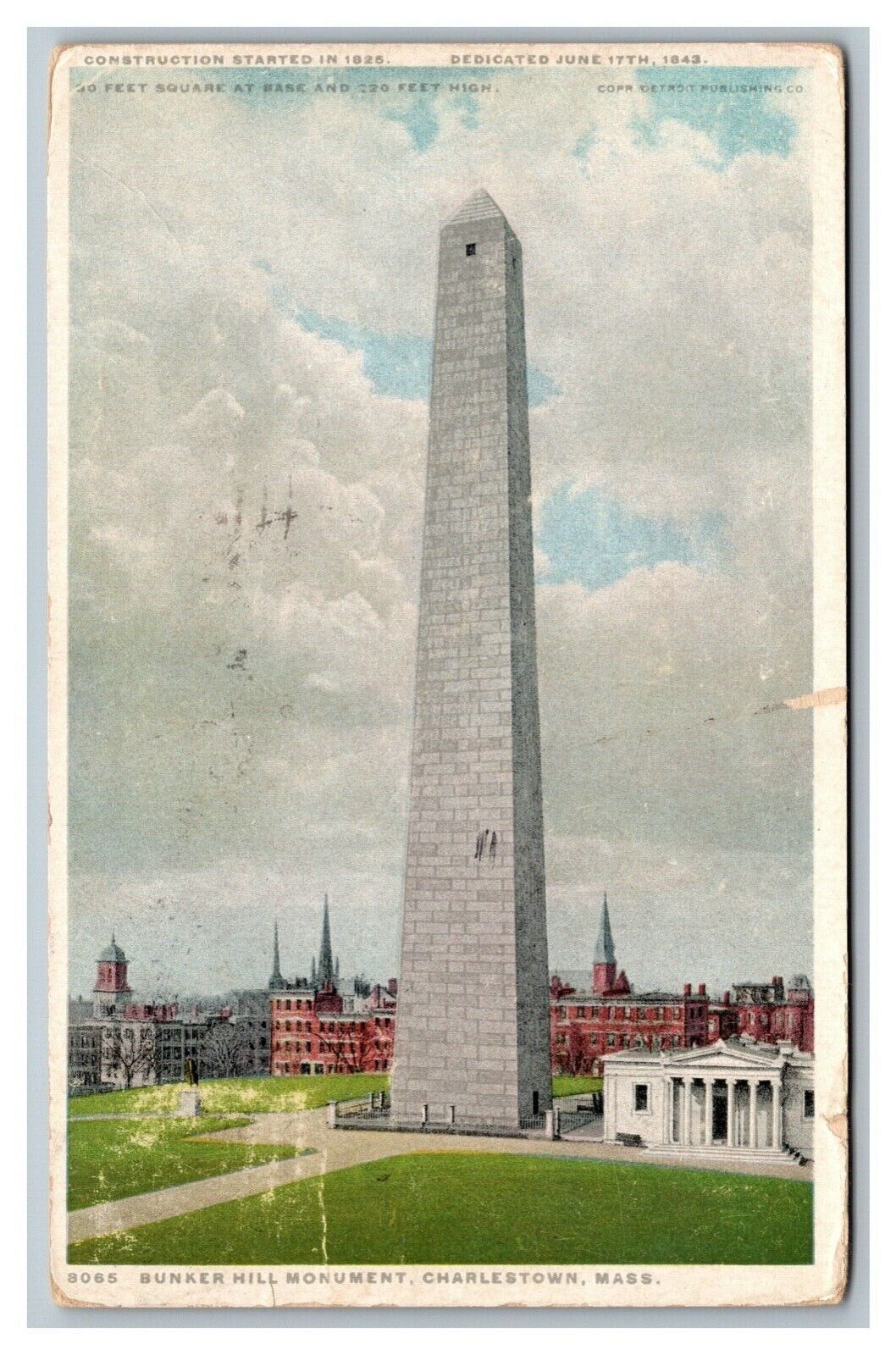 Charlestown, MA Massachusetts,  Bunker Hill Monument, Postcard Posted 1918