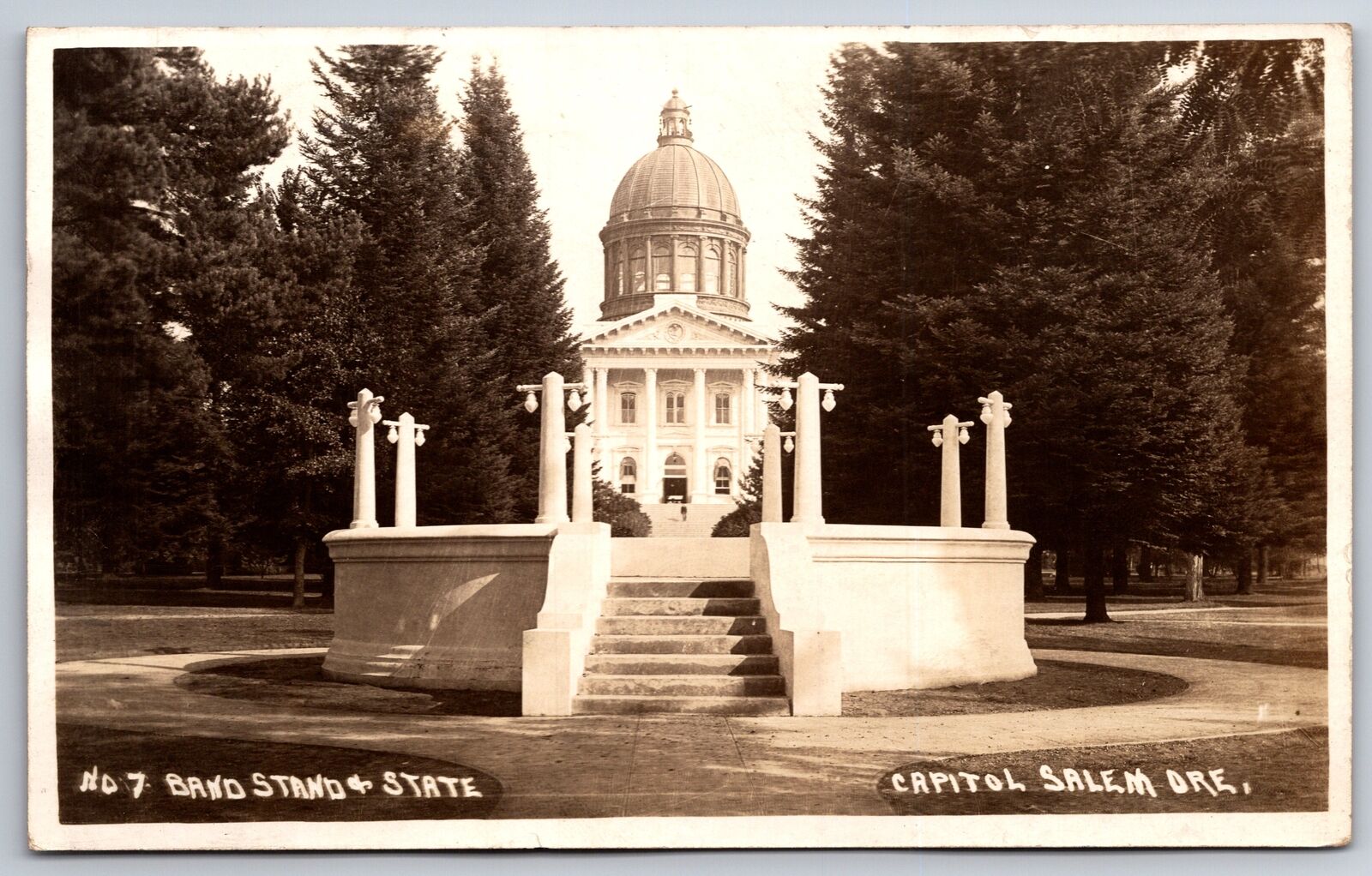 Salem Oregon~Band Stand~State Capitol Bldg~1929 RPPC