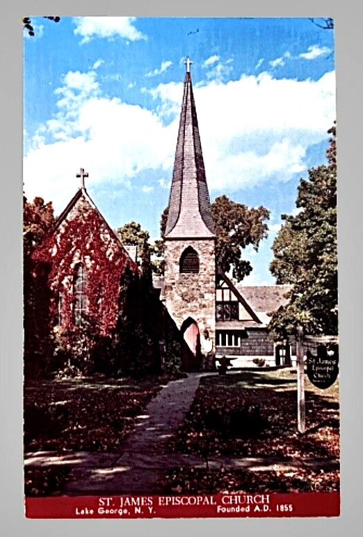 NEW YORK POSTCARD St James Episcopal Church Lake George Early Autumn Fall