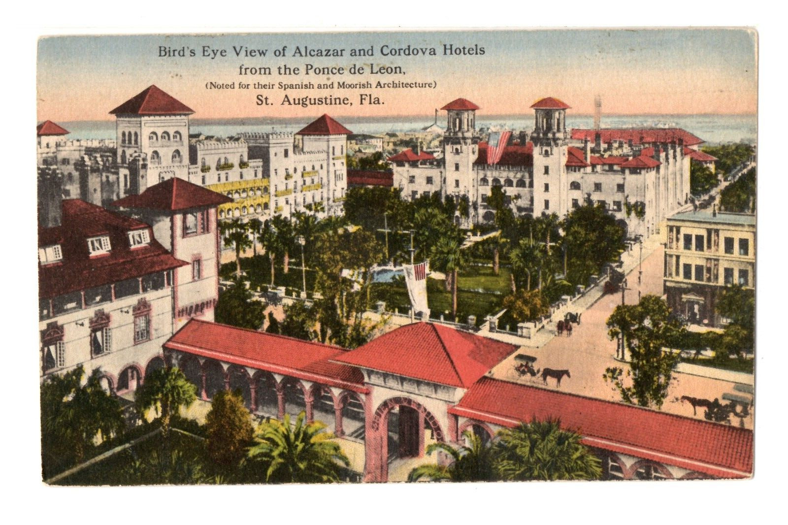 Postcard Bird\'s Eye View of Alcazar and Cordova Hotel St. Augustine Florida