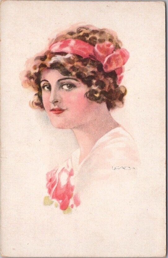 Vintage 1910s Artist-Signed USABAL / Pretty Lady Postcard \