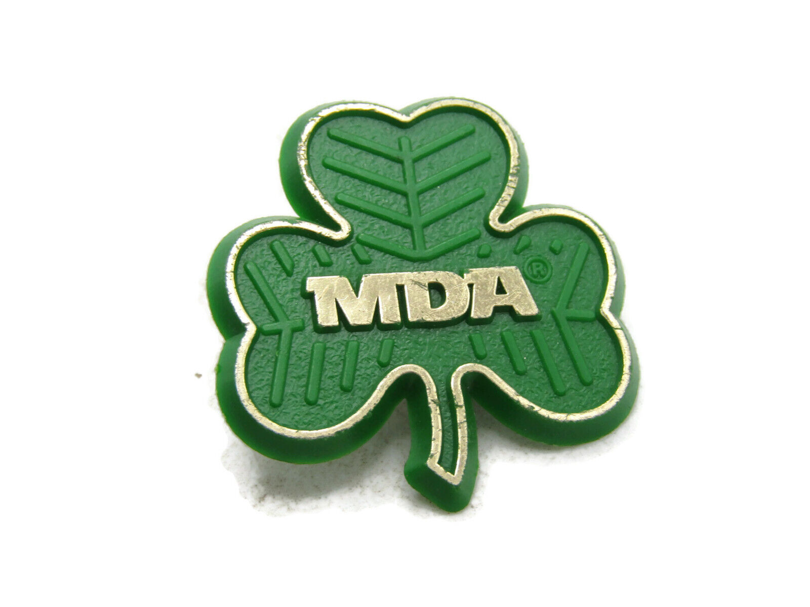 MDA Lettered Green Clover Pin Gold Tone