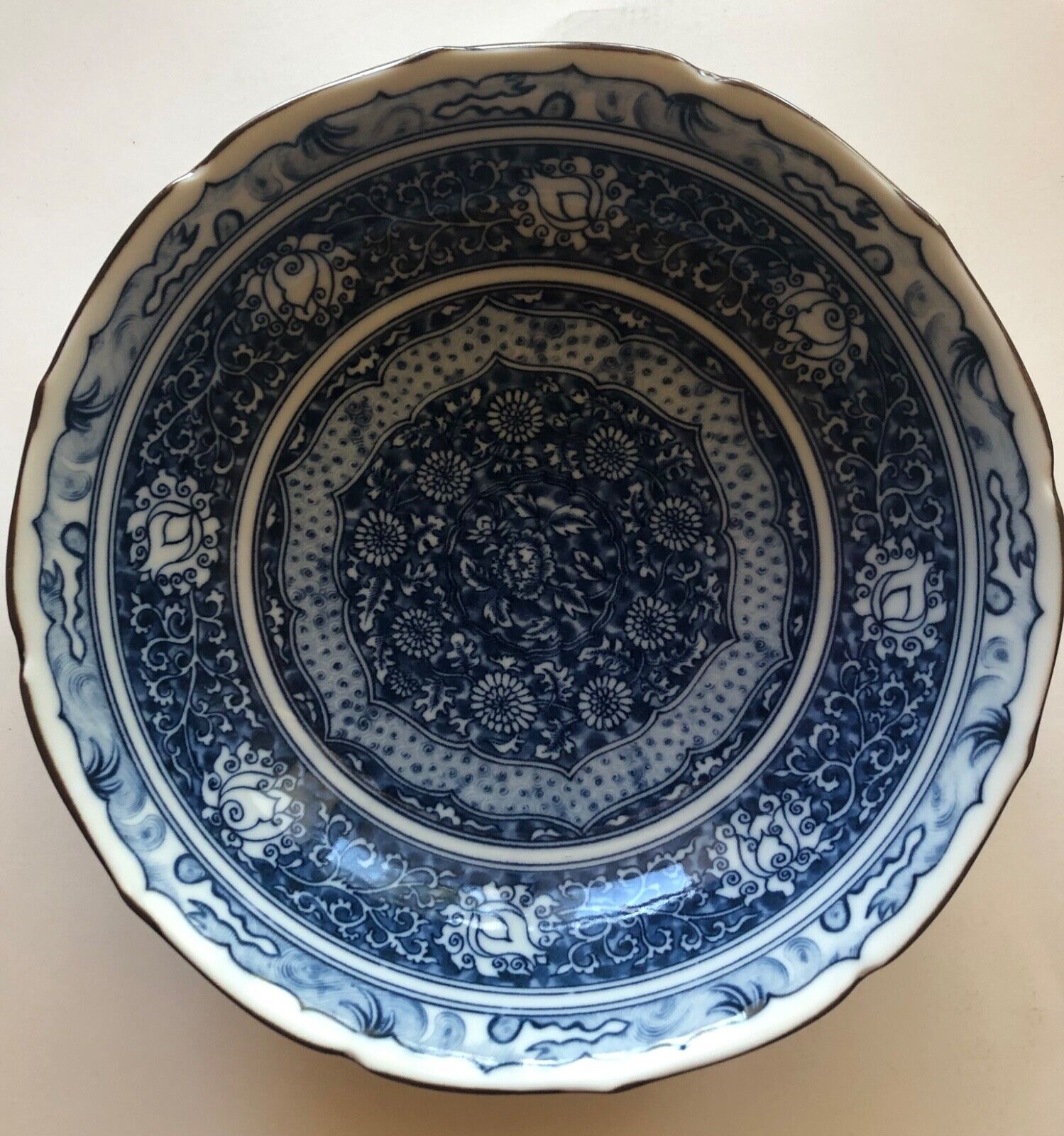 Vintage Andrea by Sadek Blue And White Porcelain Bowl 10” 