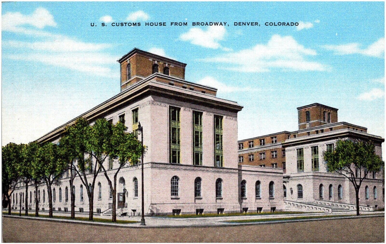 U.S. Customs House from Broadway Denver Colorado 1930s Linen Postcard Unused