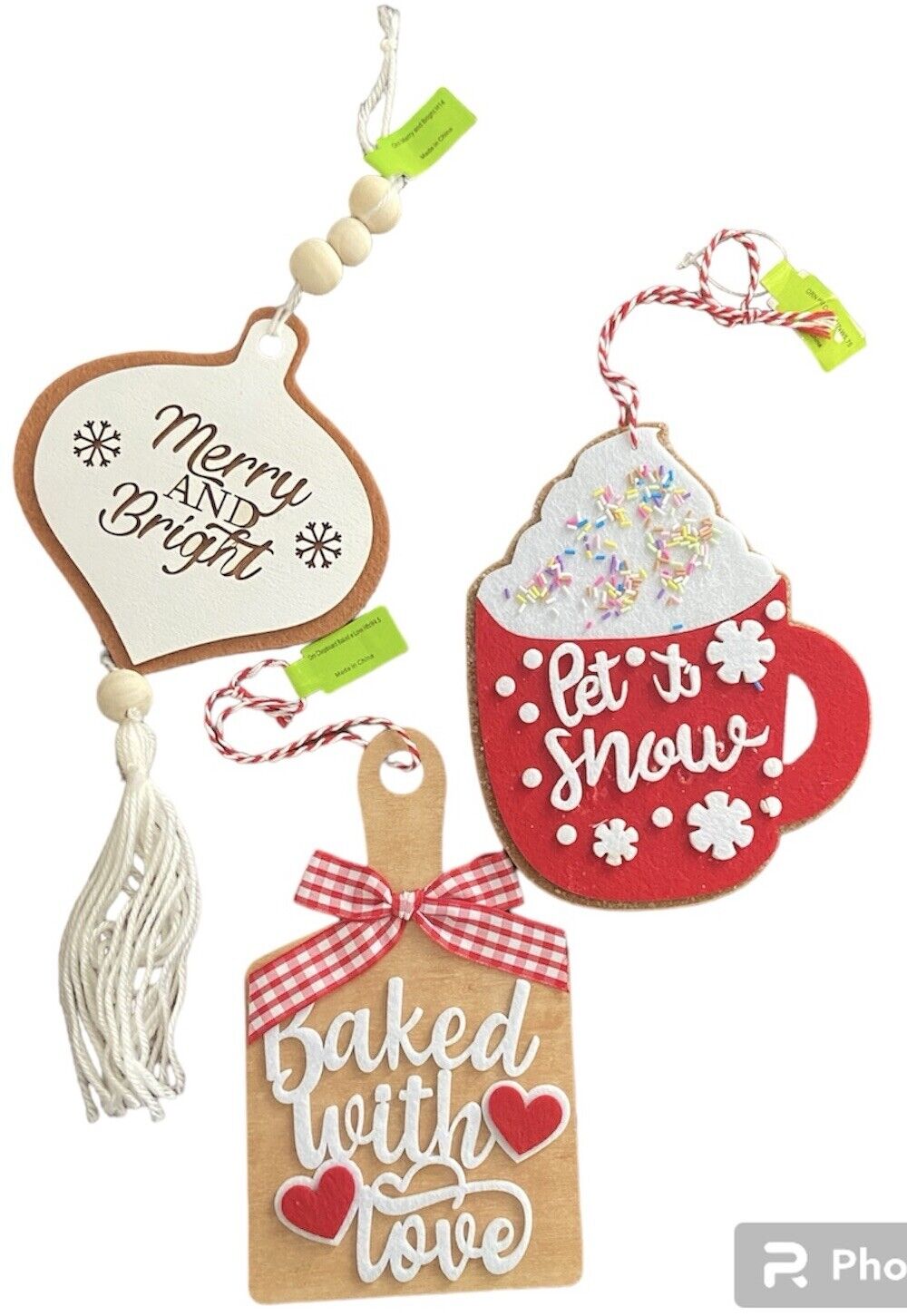 Wooden Christmas Tree Ornaments - Baked With Love, Let It Snow, Merry And Bright
