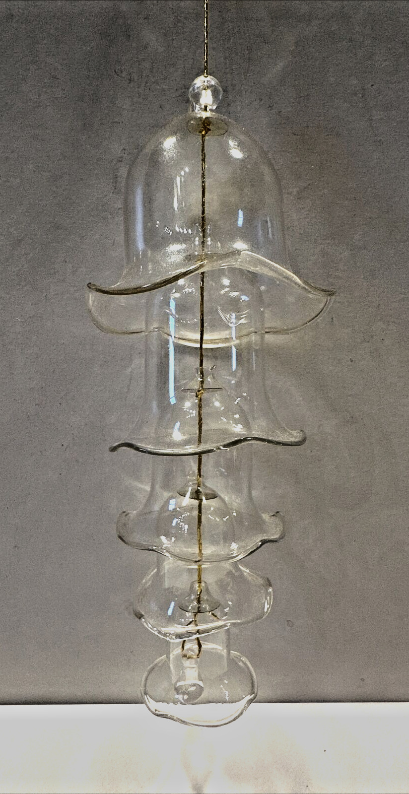 Vintage 1980\'s Clear Glass 5 Tier Nesting Bell Scallop Edged Christmas Ornament
