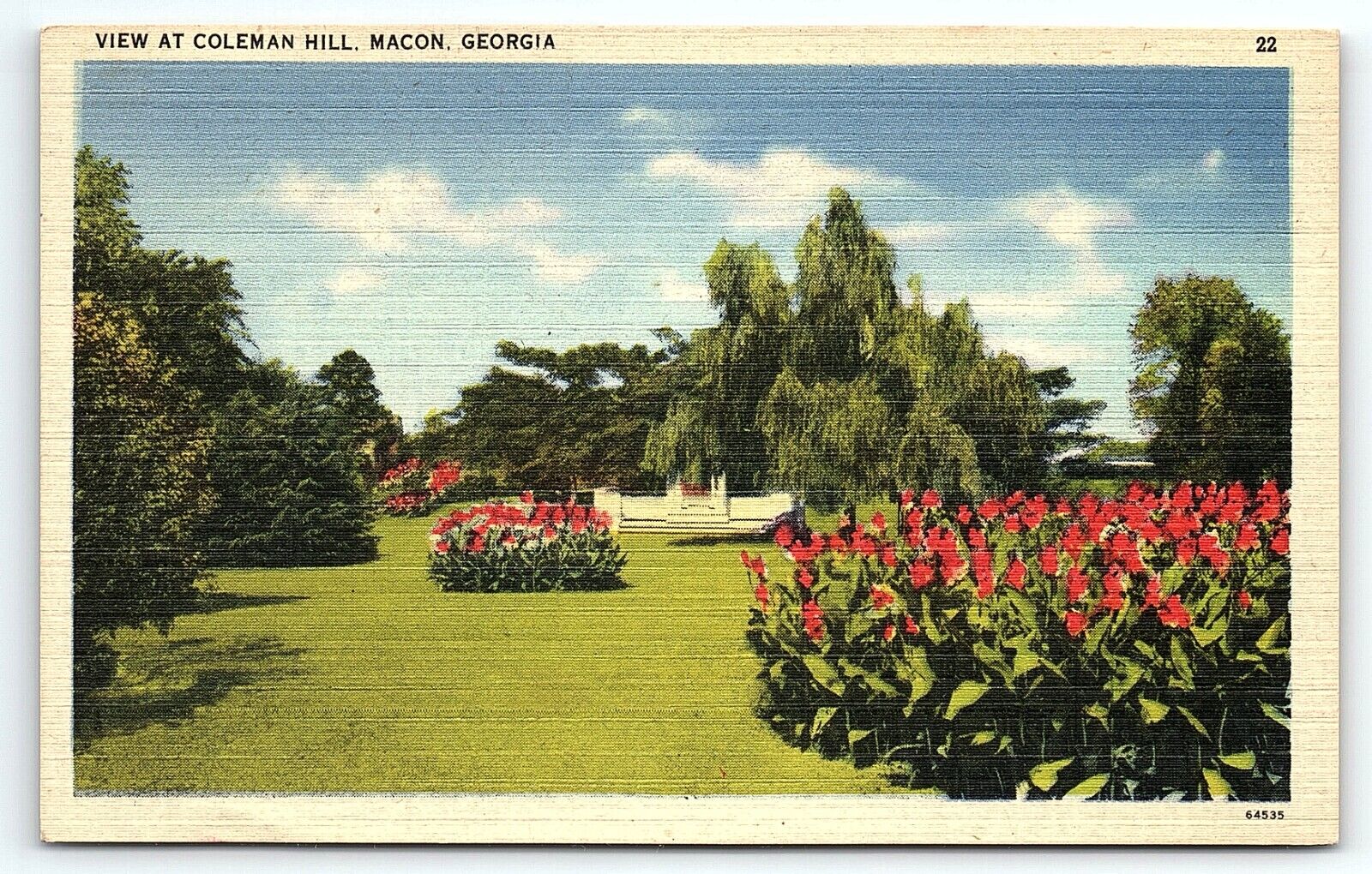 1940s MACON GEORGIA VIEW AT COLEMAN HILL WAR MONUMENT LINEN POSTCARD P4786