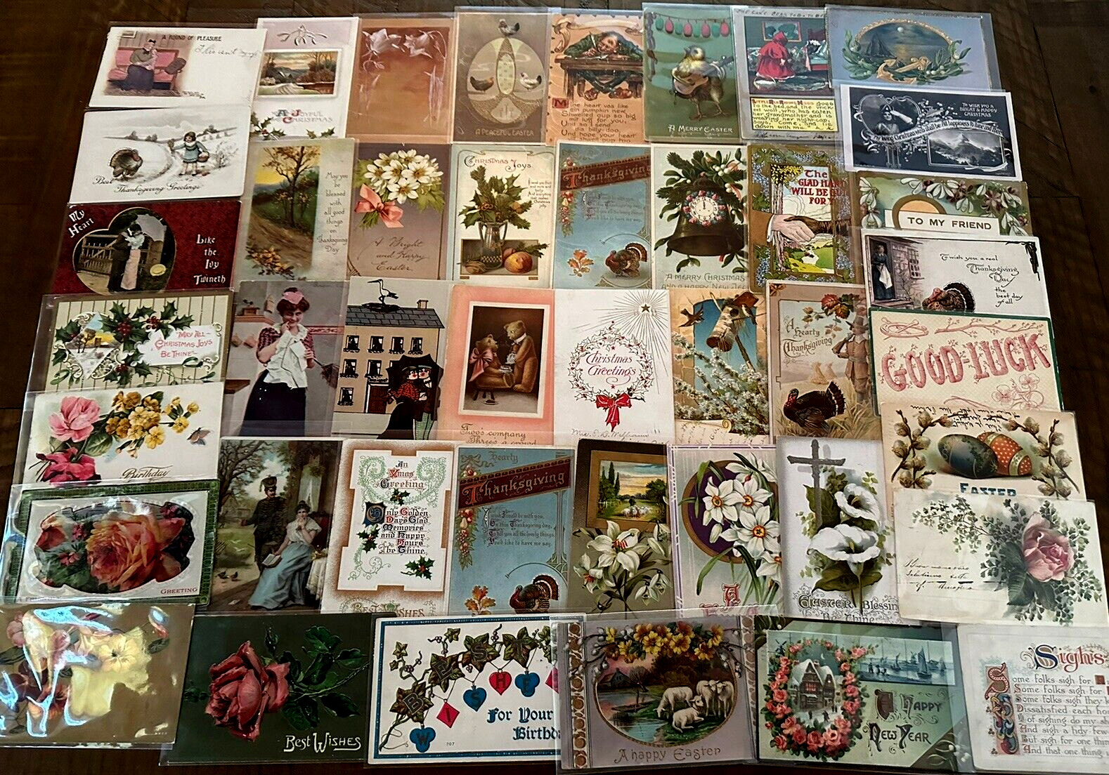 ~Lot of 43 Antique 1900's~Mixed Topics Greetings Postcards~All with stamps-h876