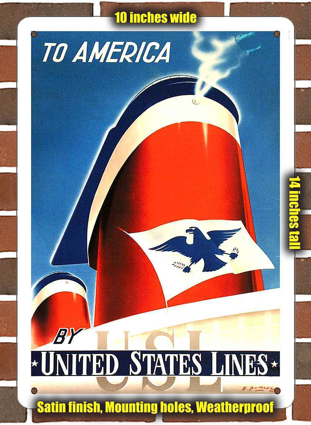 Metal Sign - 1950 United States Lines to America- 10x14 inches