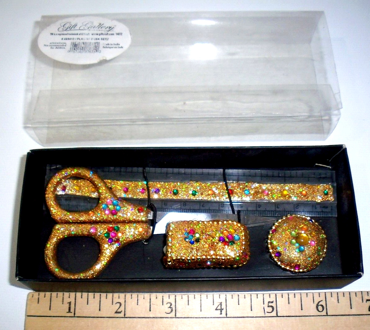 Vintage Gift Gallery Jeweled 4 Piece Desk Set Bling & Glitter New