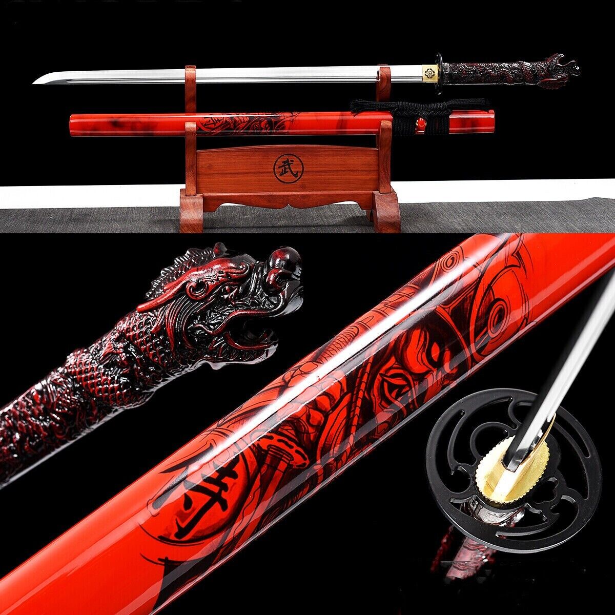 red dragon handle Ninjato Japanese Samurai Ninja Sword Carbon Steel sharp blade