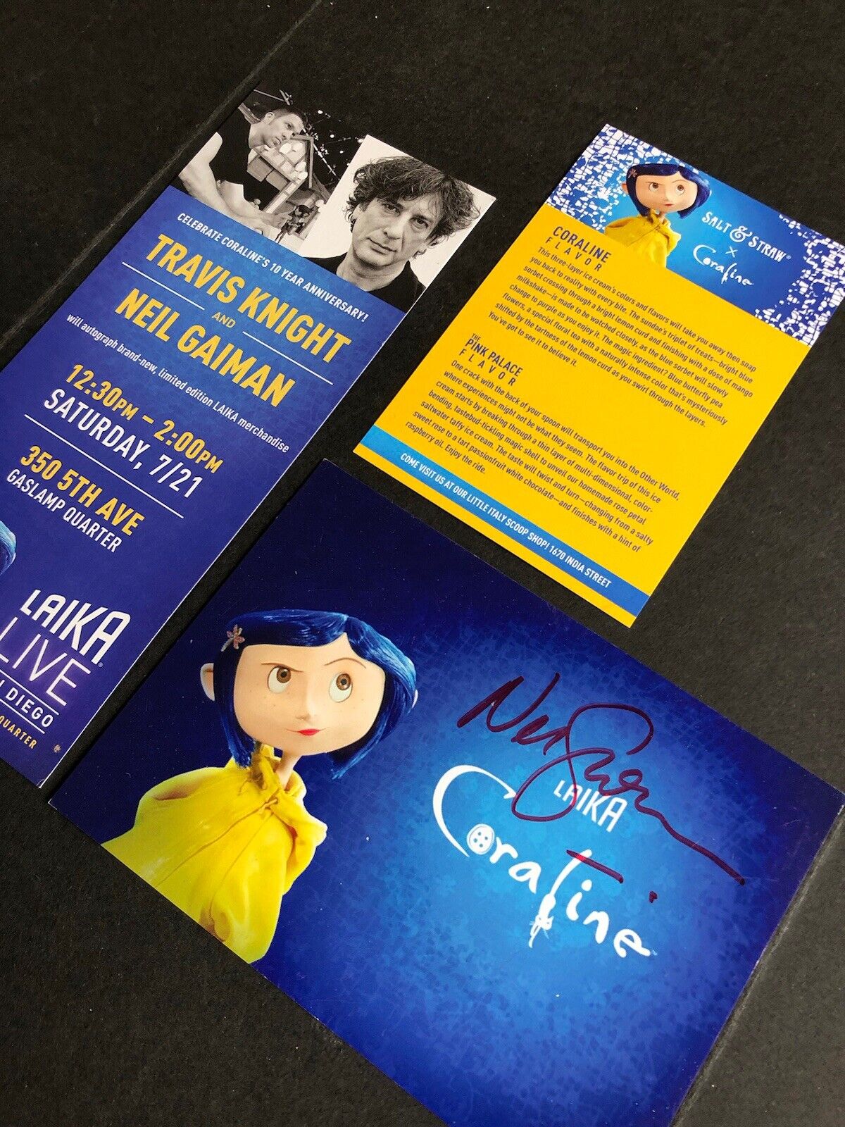 Signed Neil Gaiman Coraline 10 year anniversary Laika SDCC event collectibles