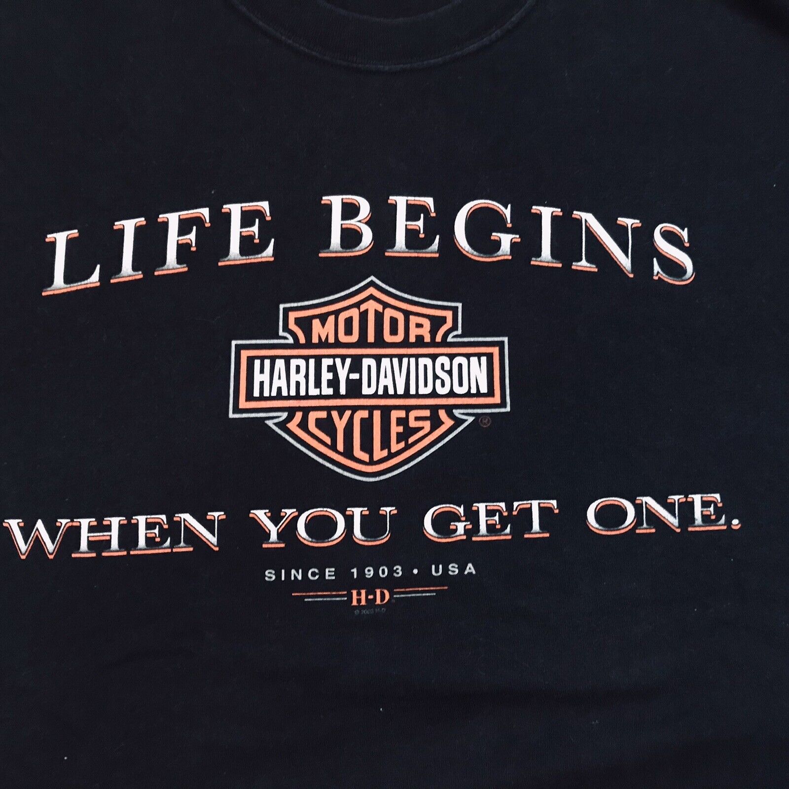 HD Harley Davidson LIFE BEGINS WHEN YOU GET ONE Short Sleeve Tee Shirt Size XL