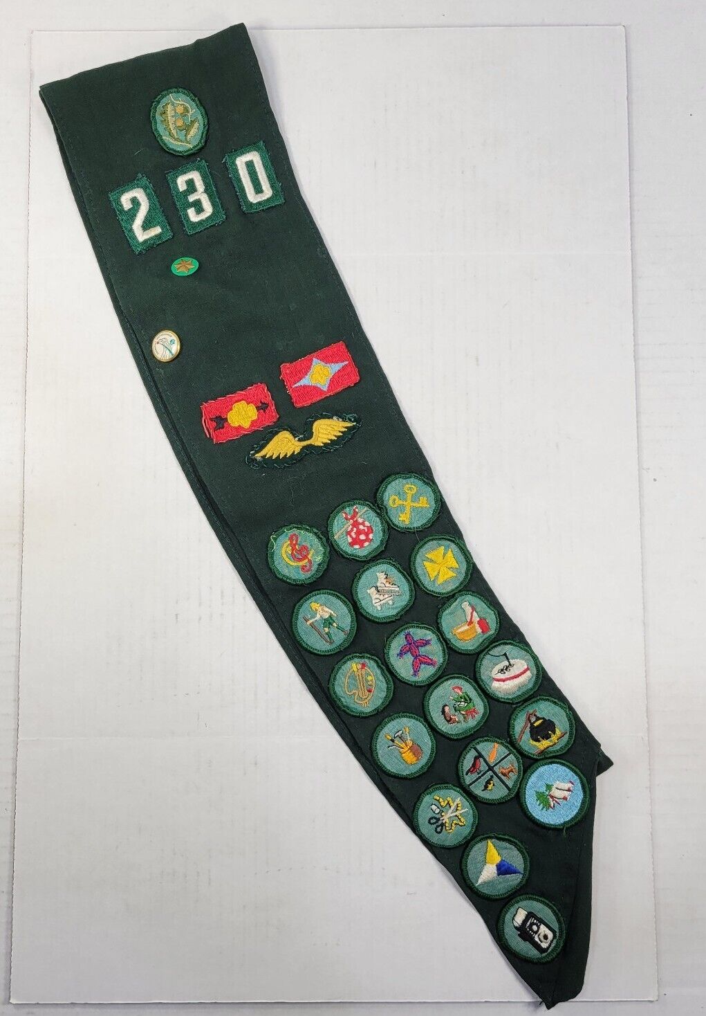 Vintage Girl Scout Sash with Patches and Pins 60s-70s