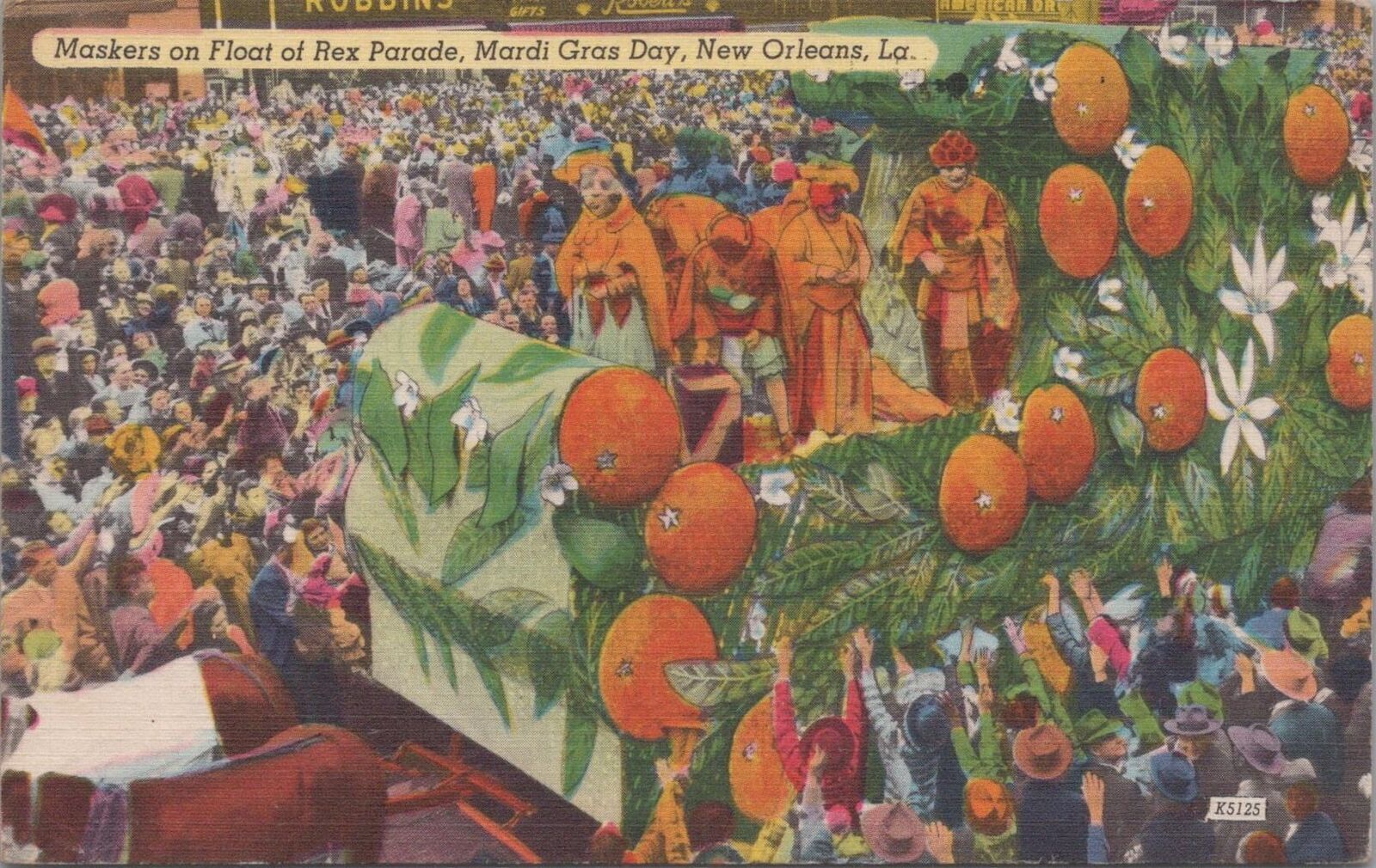 Postcard Maskers on Float Rex Parade Mardi Gras Day New Orleans LA 1952
