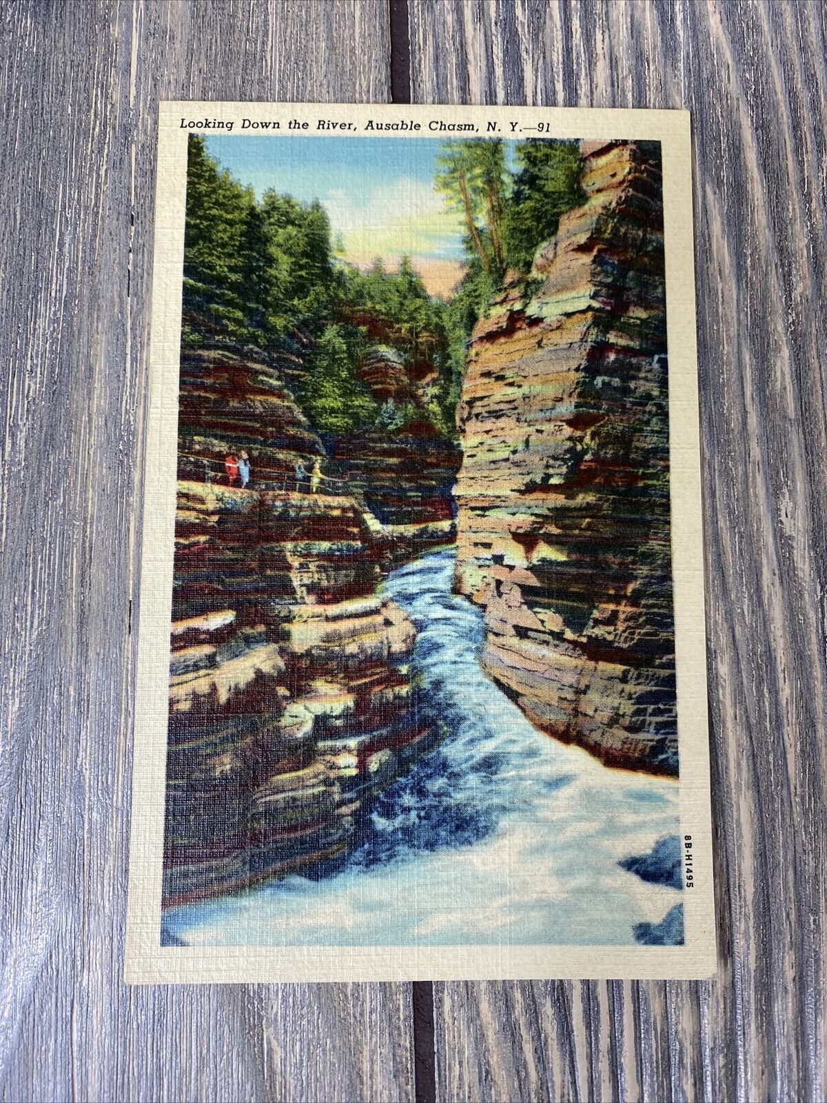 Vintage Looking Down The River Ausable Chasm NY Post Card 8B-H1495
