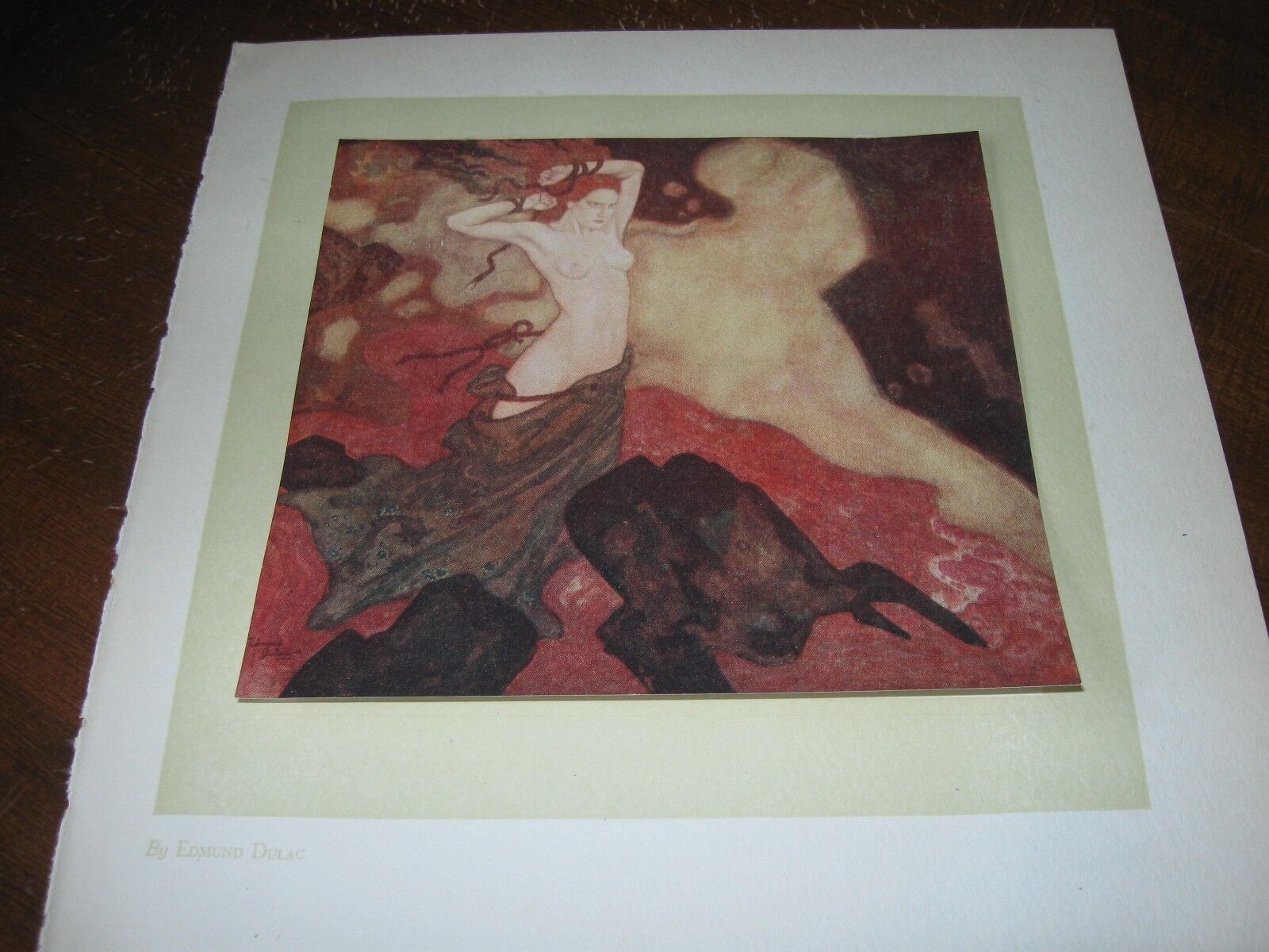 1914 Art Print - EDMUND DULAC of NUDE RED HEAD GIRL WOMAN BOUND FIRE WWI Tied Up