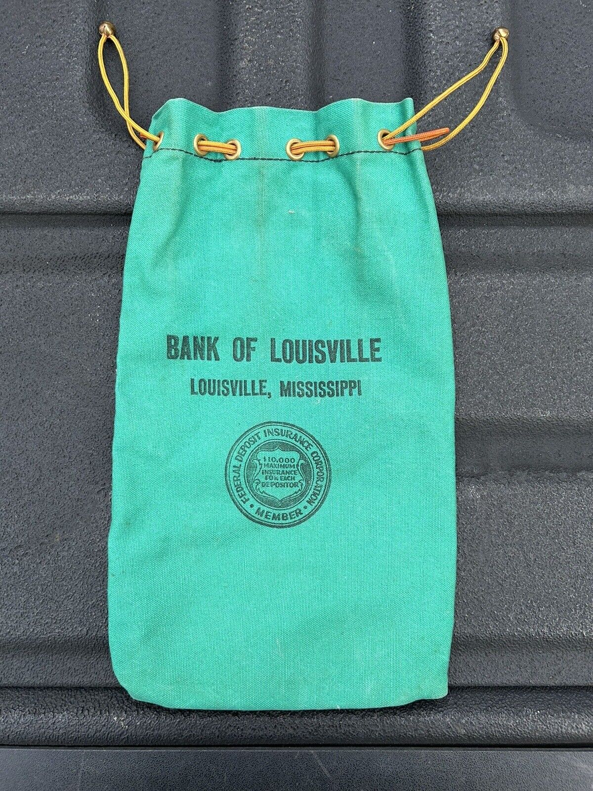 Vintage BANK OF LOUISVILLE - LOUISVILLE, MISSISSIPPI advertising bank bag