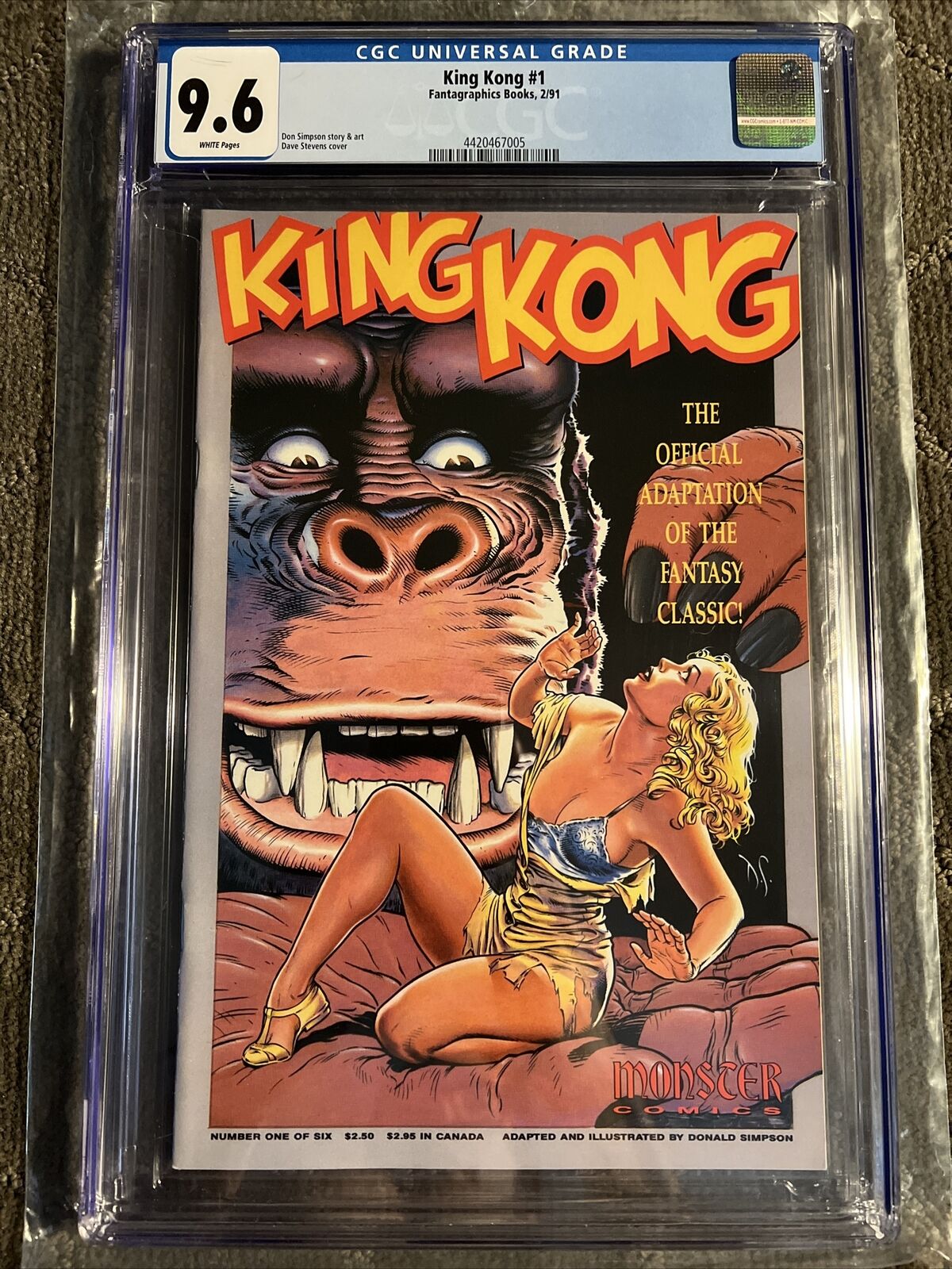 Fantagraphic Comic King Kong 1 ‘91 CGC 9.6 NM Dave Stevens GGA Cover UNPRESSED🔥