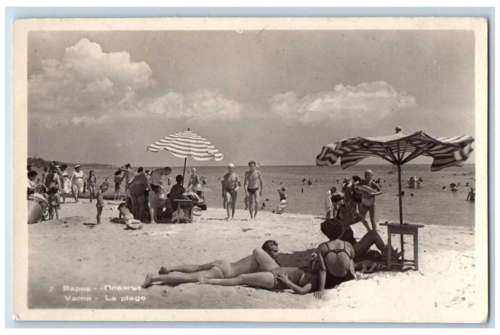 Varna Bulgaria Postcard Crowd Scene at the Beach c1940's Posted RPPC Photo