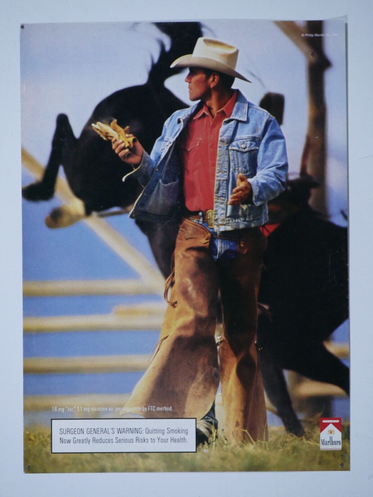 Marlboro Cowboy Bucking Bronco Denim Jacket Vintage 1997 Original Print Ad
