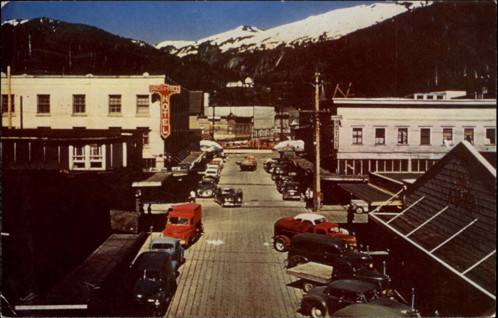 Ketchikan Alaska AK Ingersoll Hotel Classic Cars Vintage Postcard