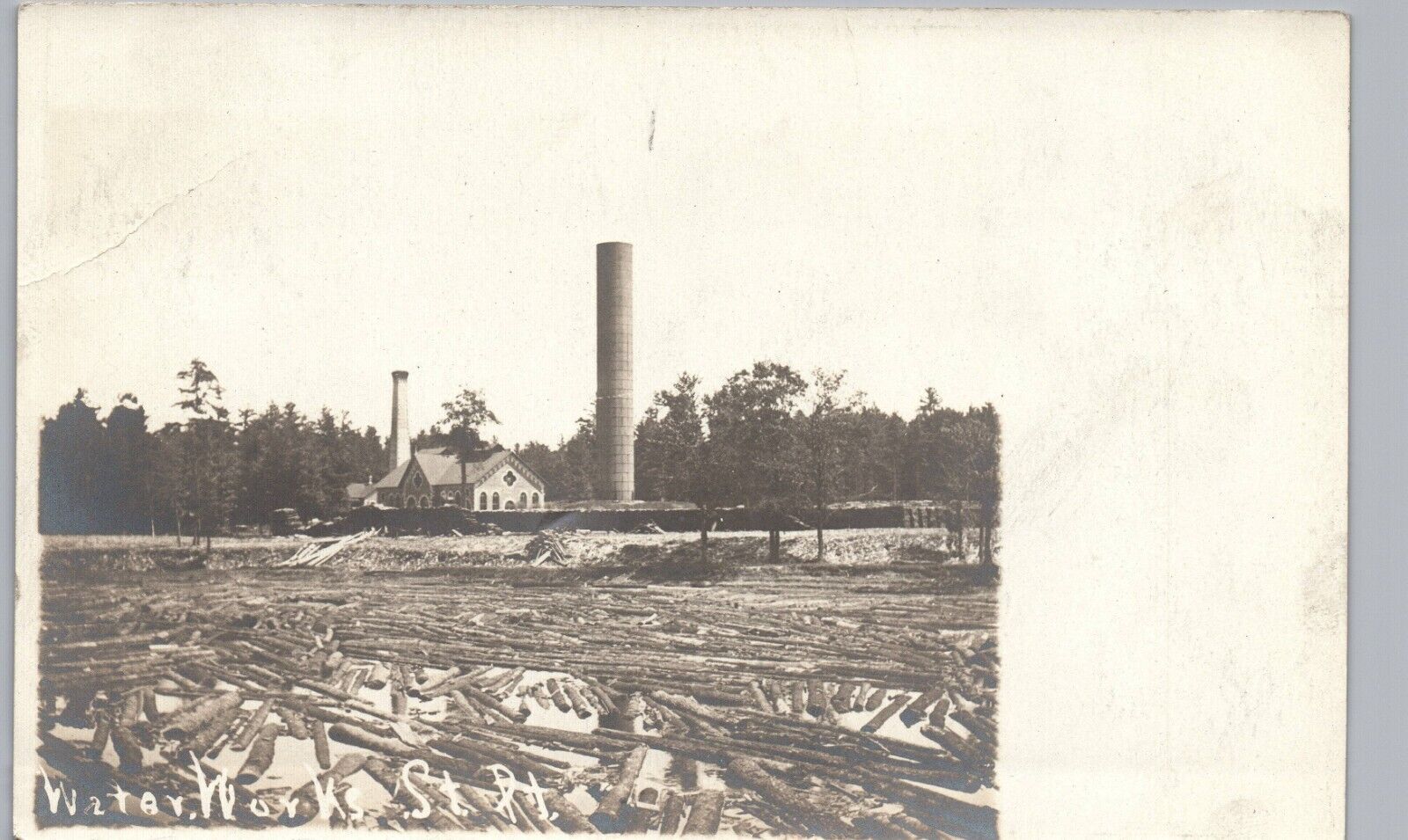 WATER WORKS stevens point wisconsin real photo postcard rppc wi logging antique