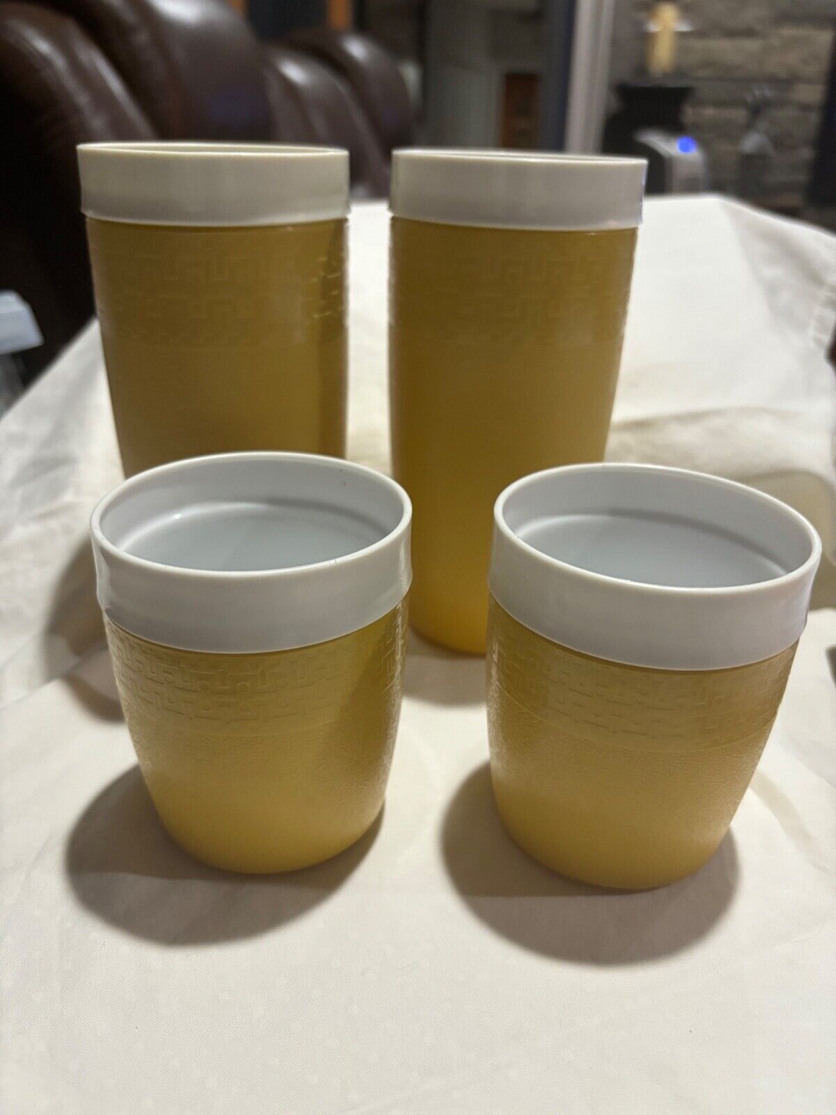 Vintage Olympian Therm-O-Ware Plastic Tumblers MCM Yellow Set of 4