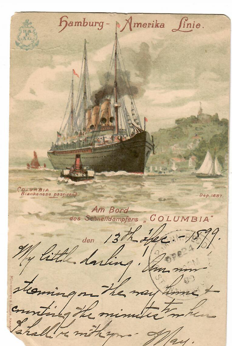 COLUMBIA (1889) -- Hamburg-American Line (Post card dated 1899)