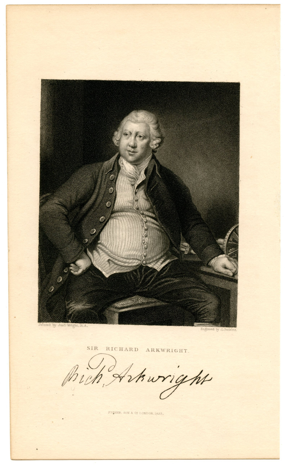 RICHARD ARKWRIGHT, English Inventor, 1833 Steel Engraving 9587
