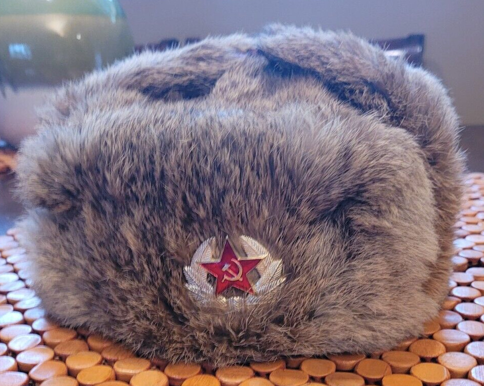 Authentic Soviet-era Russian Ushanka Military Fur Hat w/Soviet Army Badge