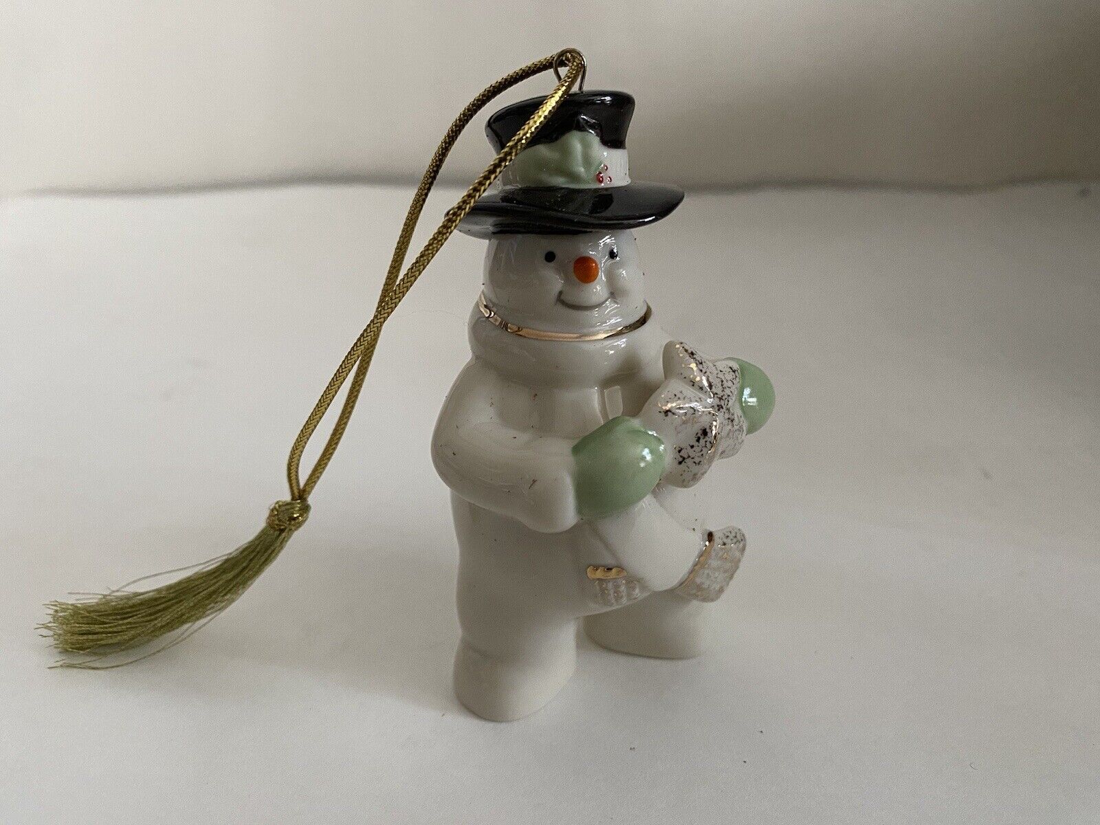 lenox snowman ornament holding  star mint clean vintage holiday cheer 3.5\