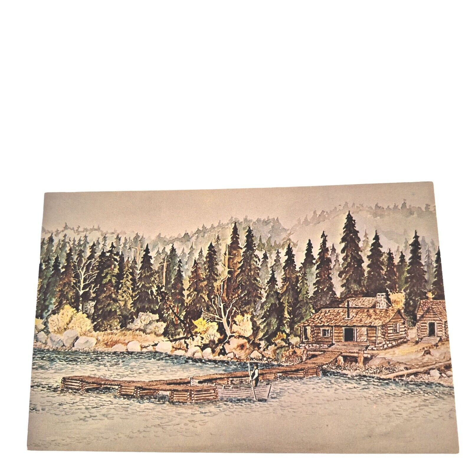 Postcard Fur Trading Post Keweenaw Bay Michigan Painting Chrome Unposted