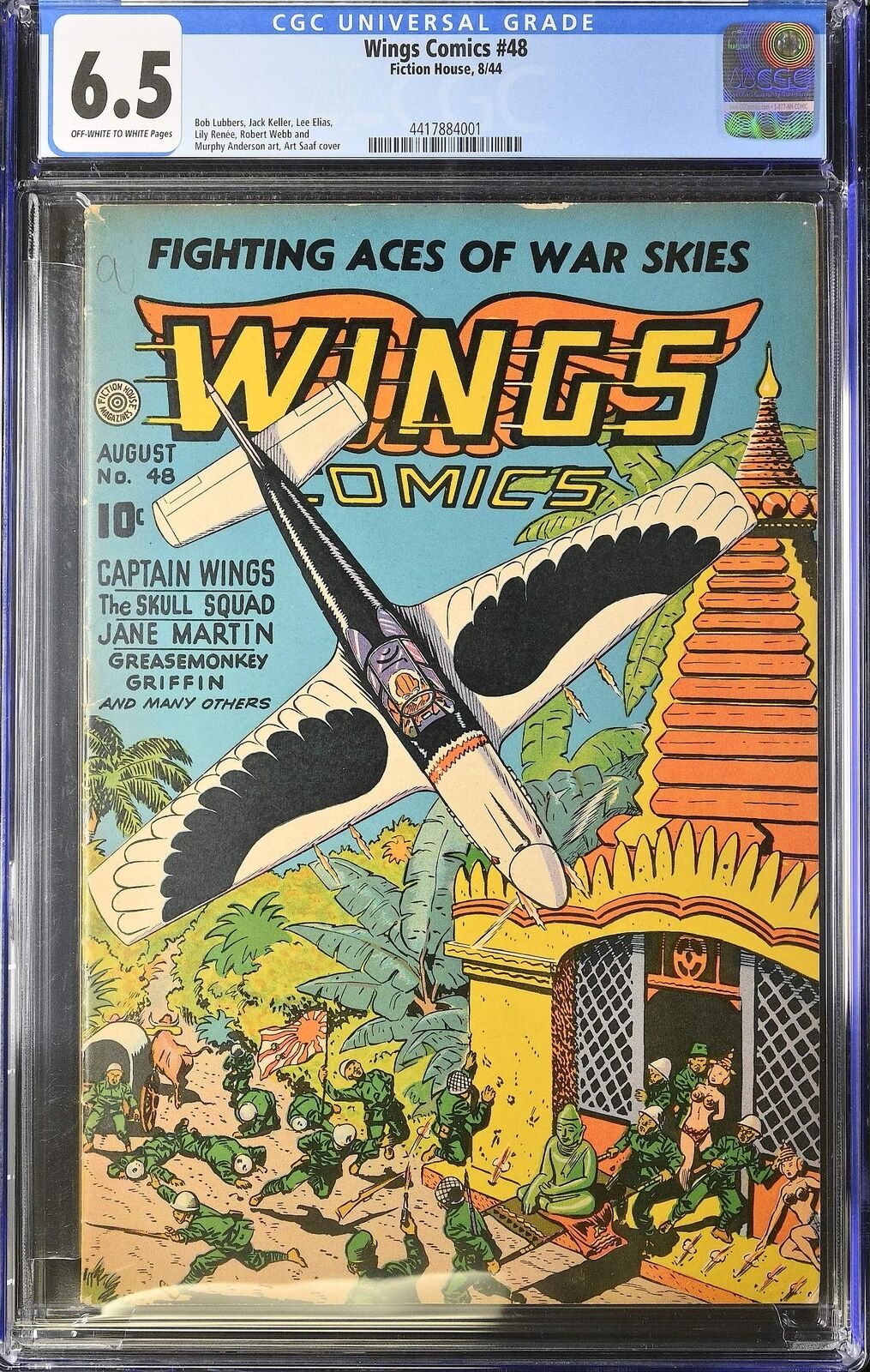 Wings Comics #48 Fiction House 1944 6.5 FN+ CGC Graded Art Saaf 1st Print Comic
