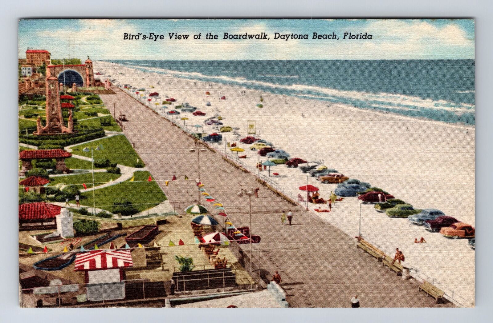 Daytona Beach FL-Florida, Birds Eye View of Boardwalk, Antique Vintage Postcard