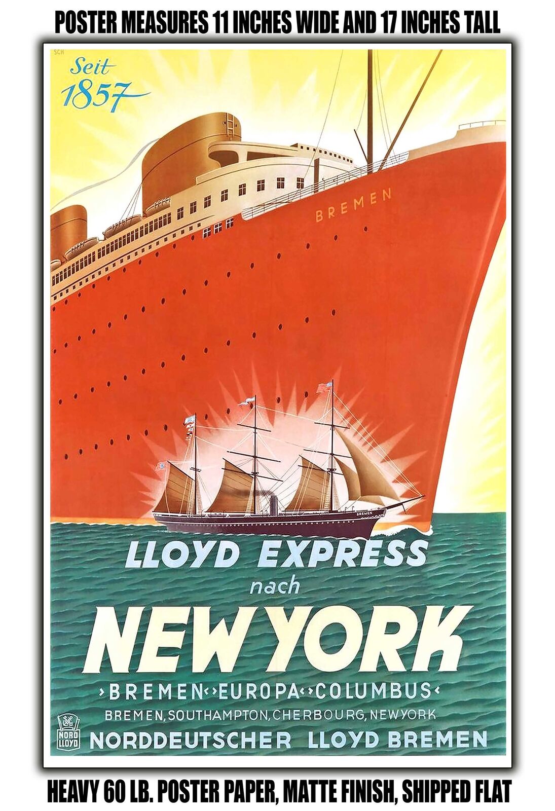 11x17 POSTER - 1937 Lloyd Express to New York Norddeutscher Lloyd Bremen
