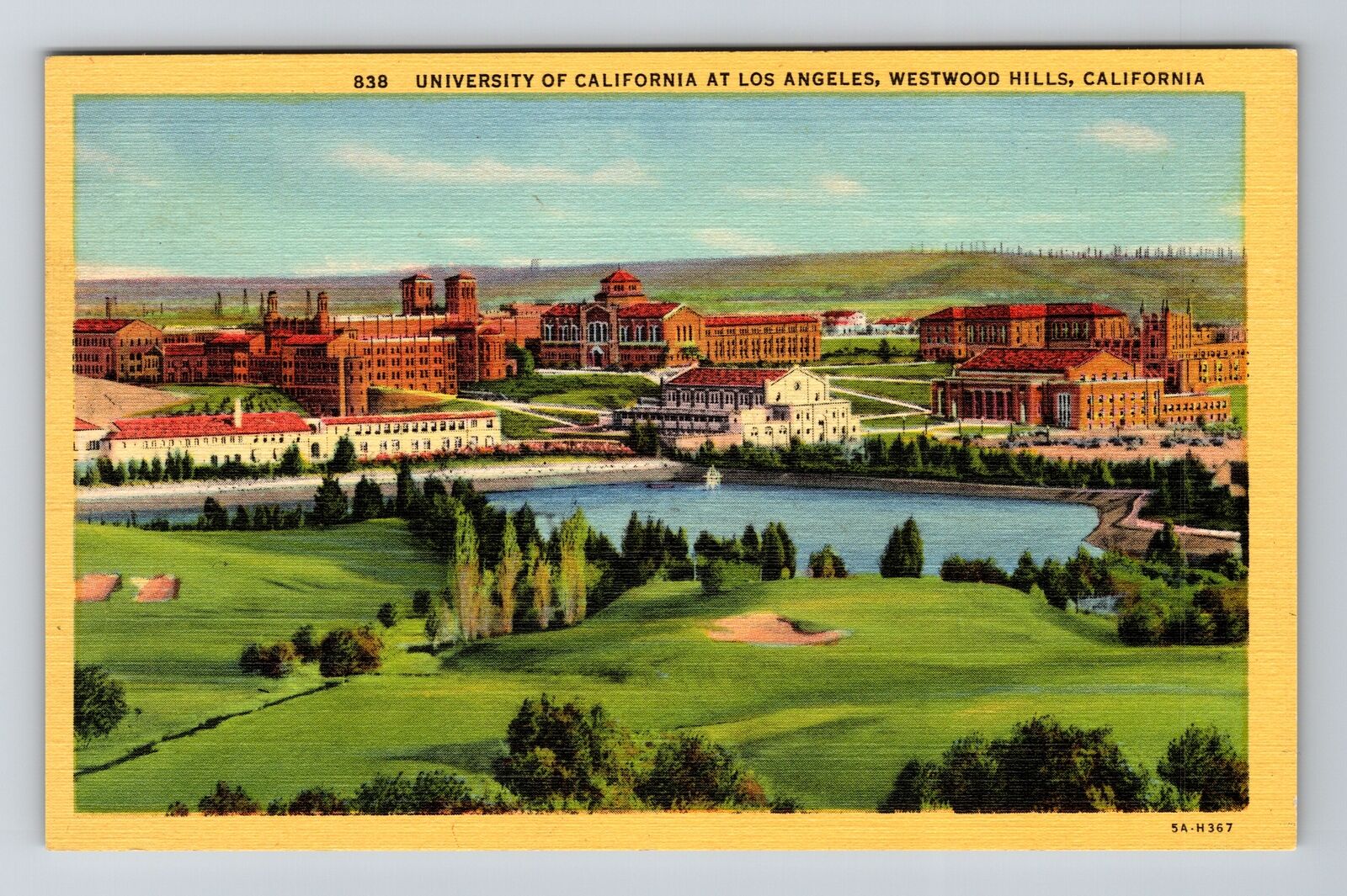 Westwood Hills CA-California, University, Pond, Vintage Postcard